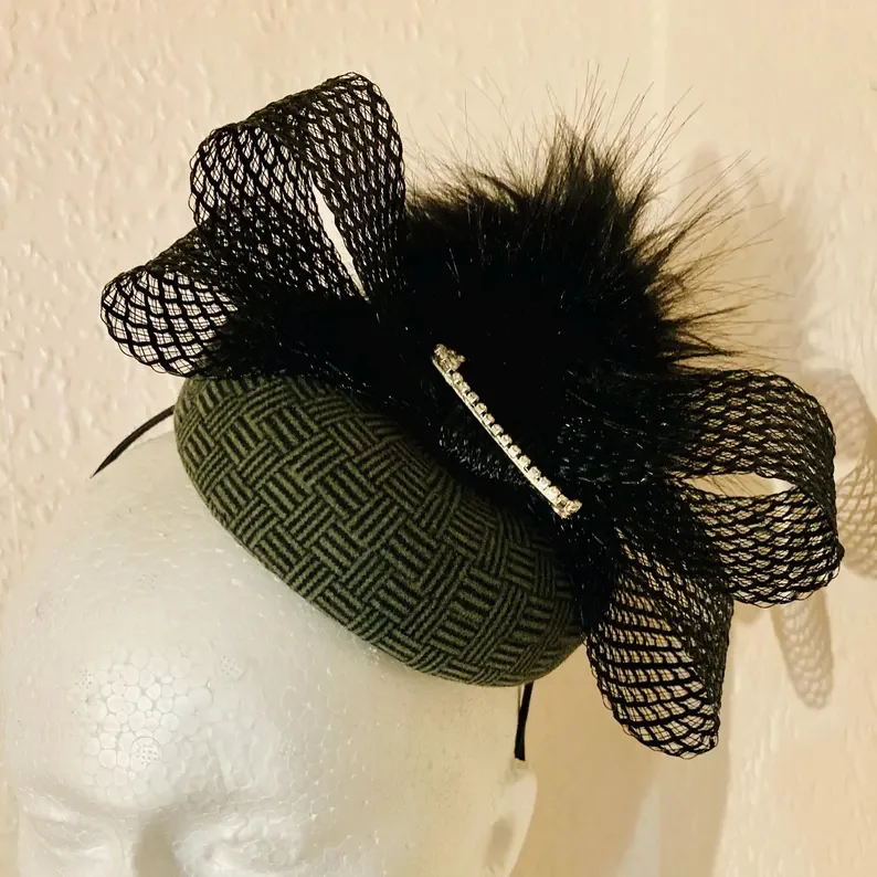 Silver & Black Velvet Flower Fascinator – Sculptural Monochrome Headpiece