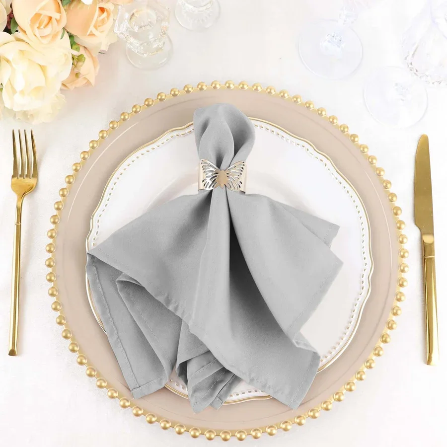 Premium Polyester 17"x17" Napkins Silver - Durable & Wrinkle Resistant Dinner Napkins