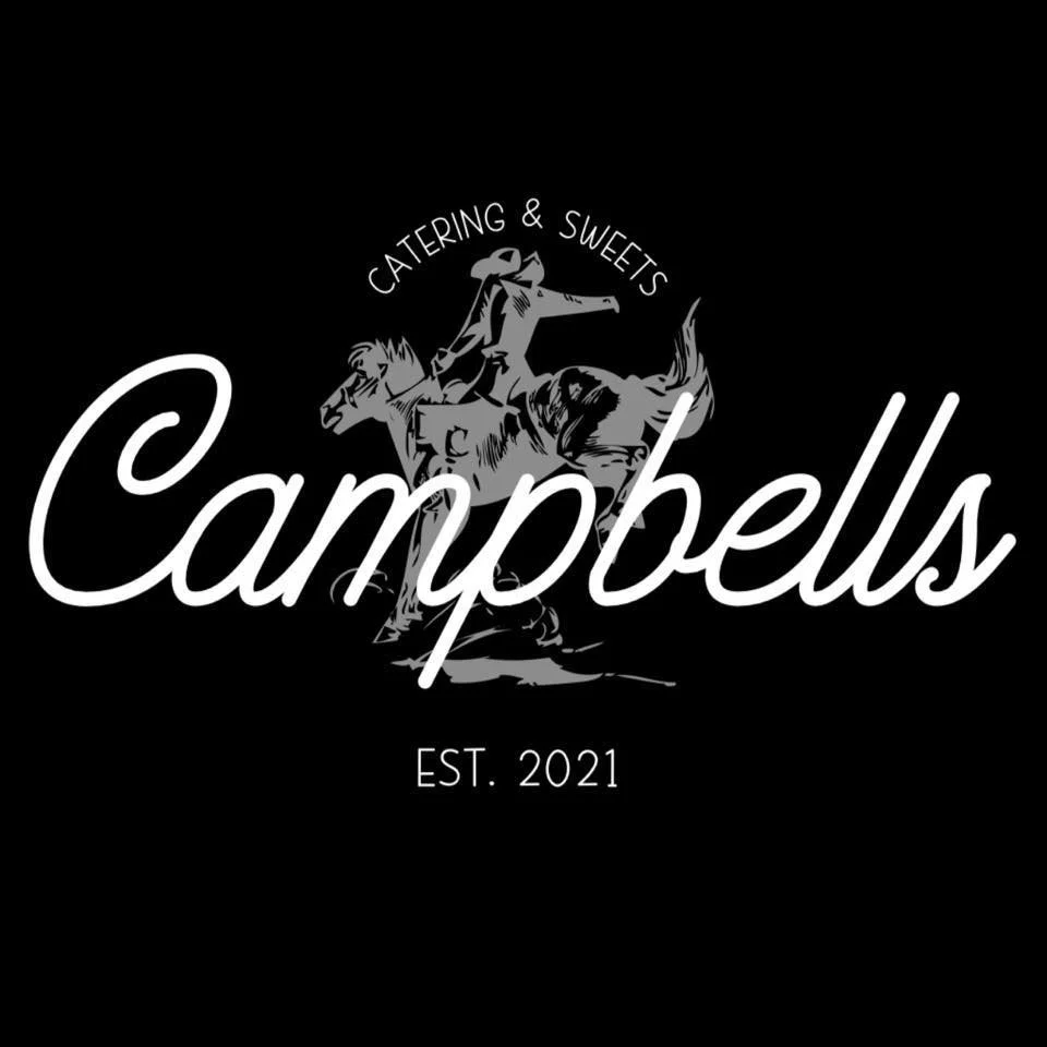 Black and white logo with cowboy and Campbell's catering and sweet established in 2021