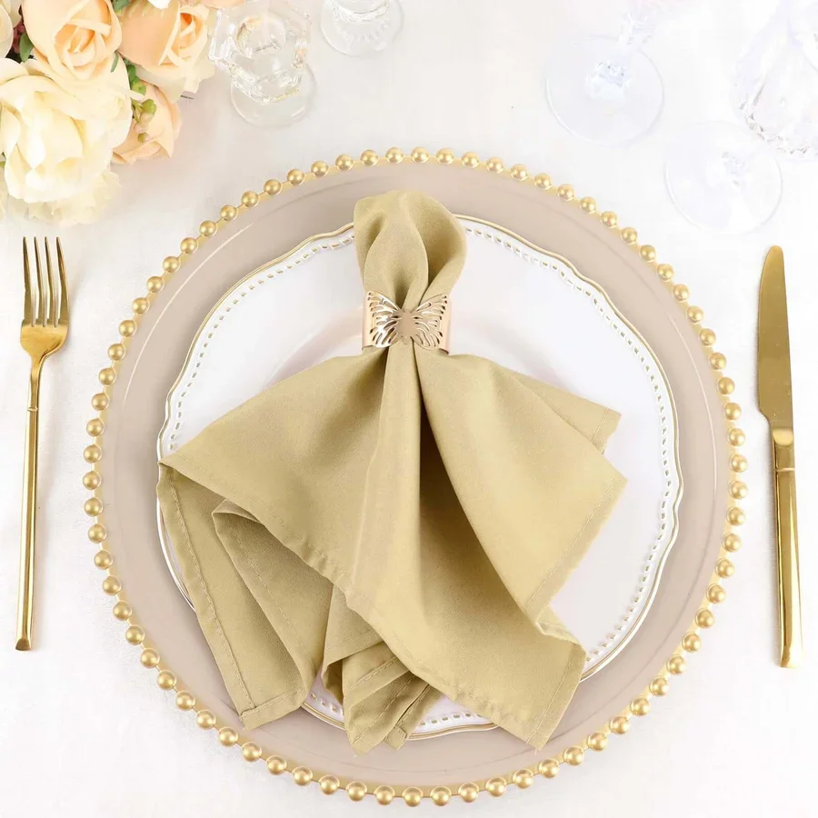 Premium Polyester 17"x17" Napkins Champagne - Durable & Wrinkle Resistant Dinner Napkins