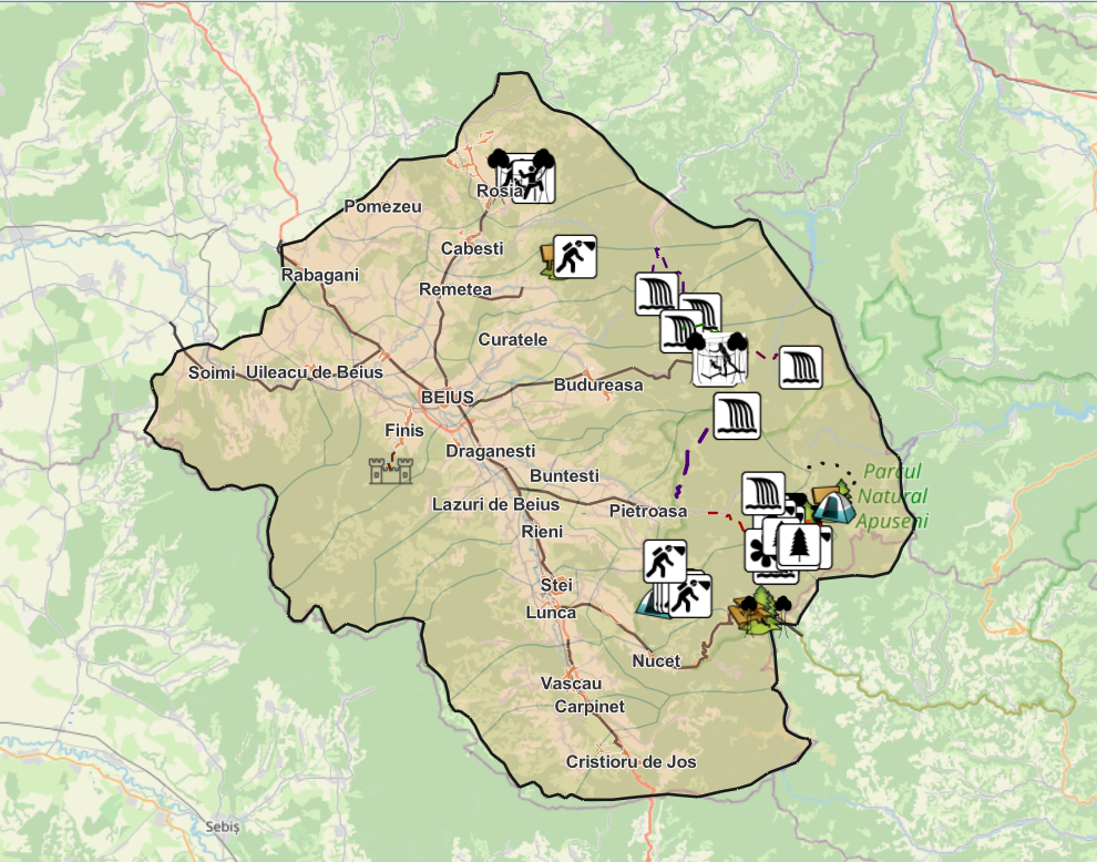 Harta atracții turistice Țara Beiușului