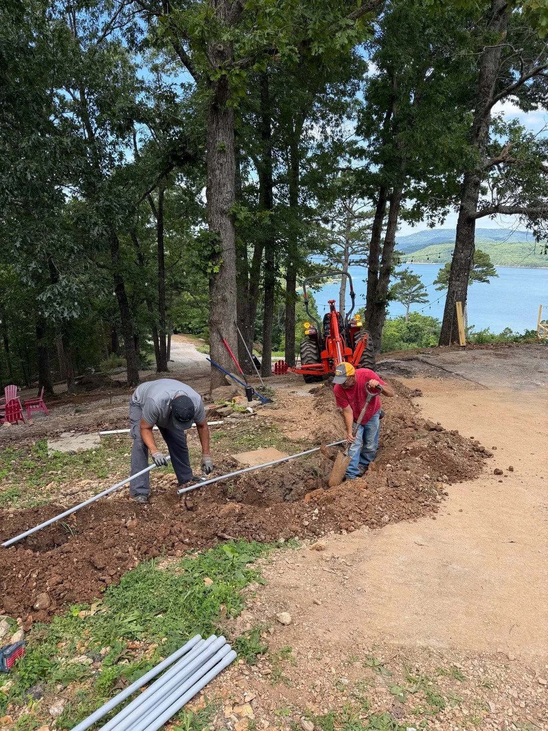 Putting in gas pipe for the restaurant.