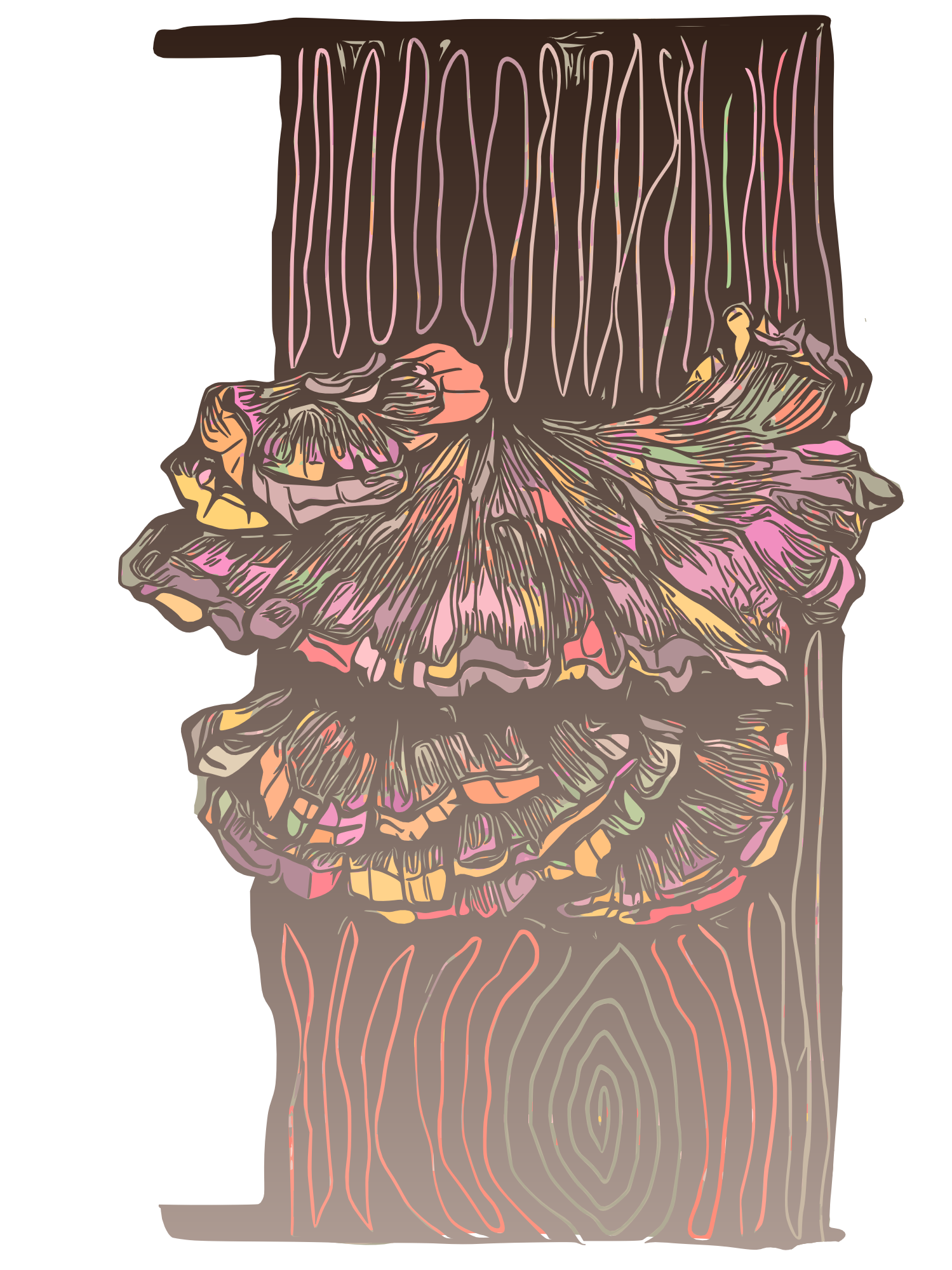 Digital illustration of a mushroom growing on a tree trunk.