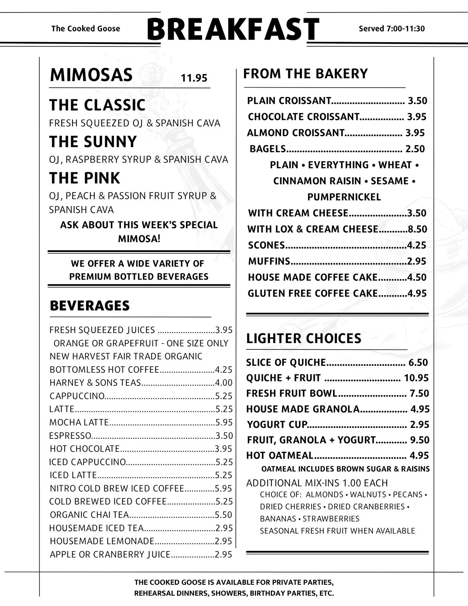 Menu — The Cooked Goose
