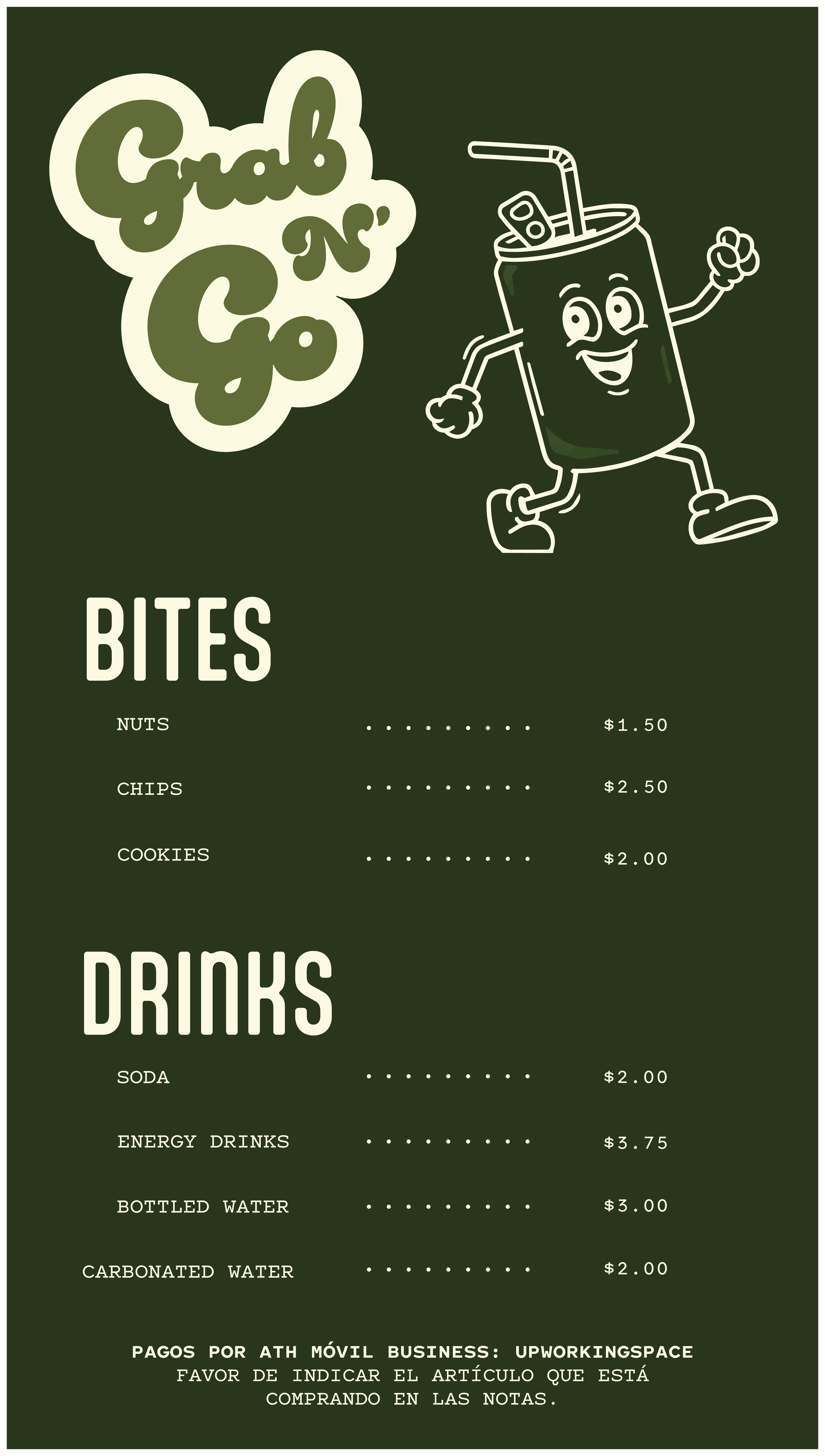 UP Spaces: Menú de meriendas (trabajo impreso) 