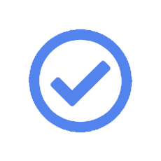 Blue checkmark inside a blue circle on a black background