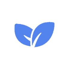 A stylized blue and black leaf logo with two leaves and a stem.
