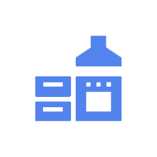 Icon of a hand sanitizer bottle with a pump, next to a sanitizer spray bottle, both in blue.