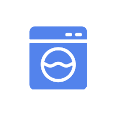 Icon of a front-loading washing machine in blue.