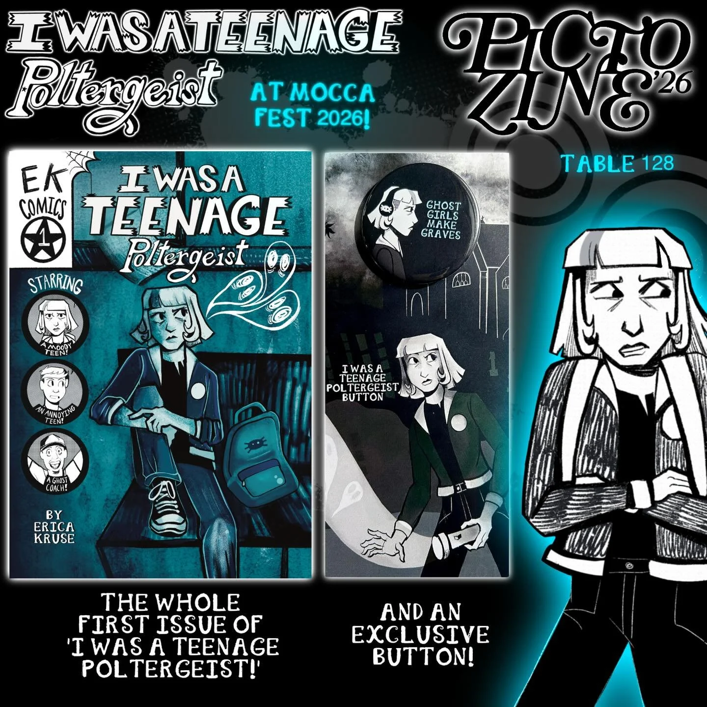 hey guys I&rsquo;ll be selling I Was a Teenage Poltergeist this year at MoCCA fest with the amazing Pictozine class at The New School! I&rsquo;ll be working the table Sunday morning come say hi! :)💙

#moccafest #mocca2026 #parsonsschoolofdesign #com