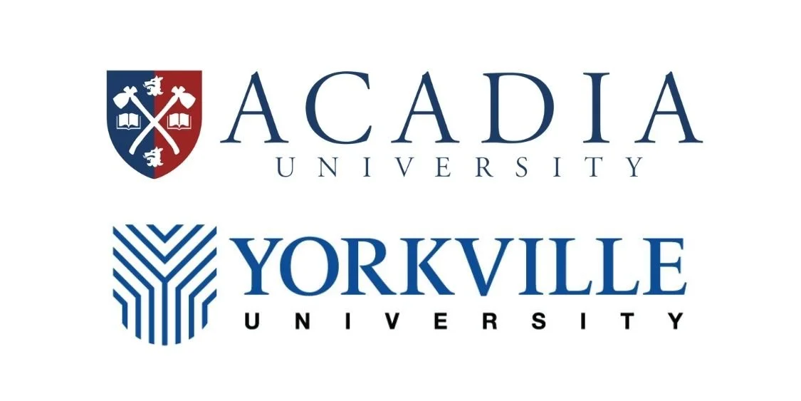 Logos of Acadia University and Yorkville University