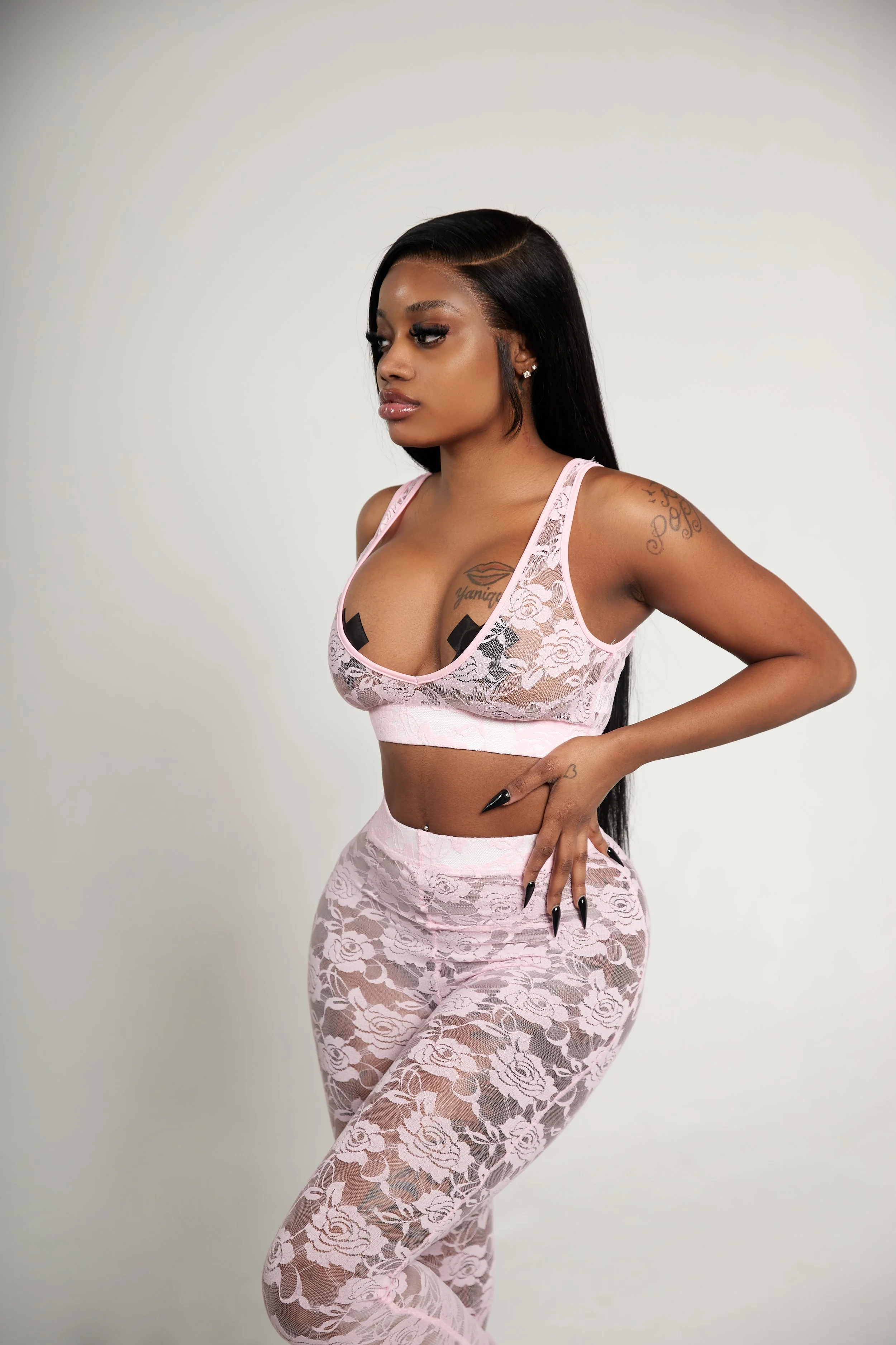 See Through Lace Pant Set