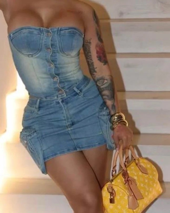 Denim Tube Cargo Skirt Set