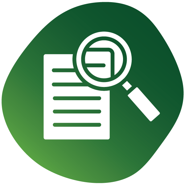 Icon of a document with a magnifying glass over it, symbolizing search or analysis.