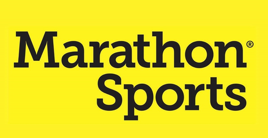 Marathon Sports logo on yellow background