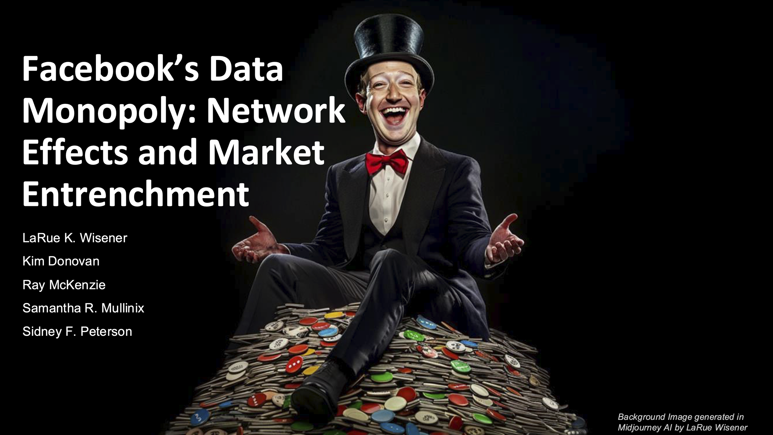 Presentation slide for Facebook’s Data Monopoly about network effects, market entrenchment, and data-driven advertising.