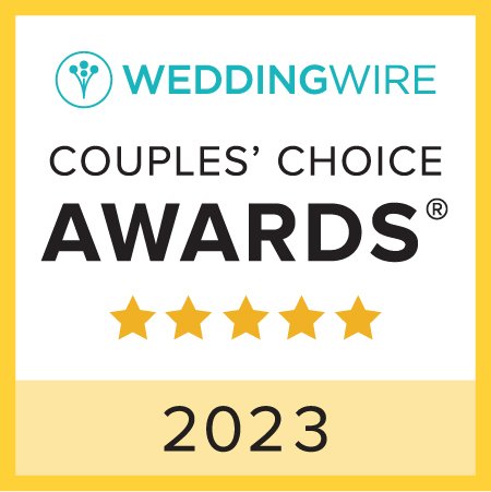 WeddingWire Couples' Choice Awards 2023 badge with five gold stars.