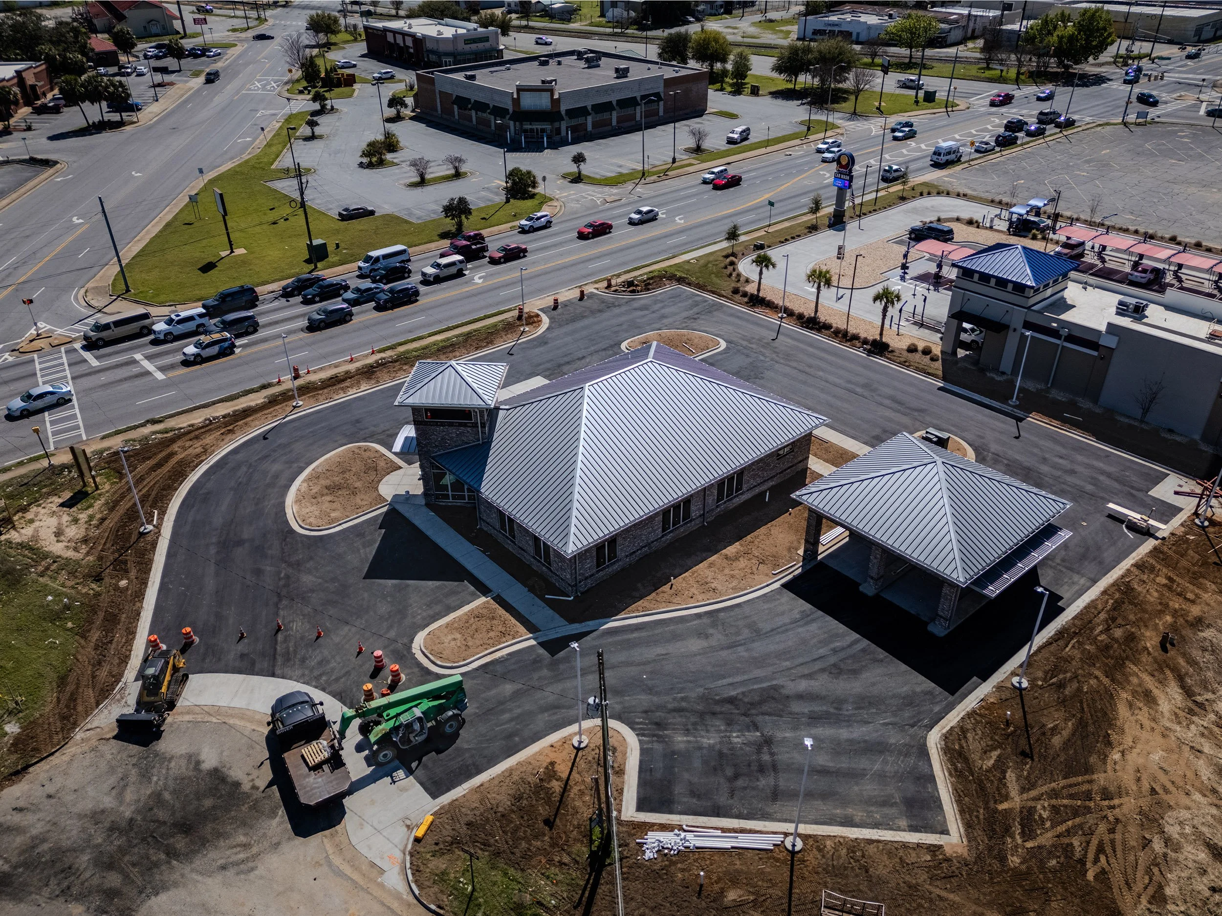 Drone aerial photograph new construction credit union.