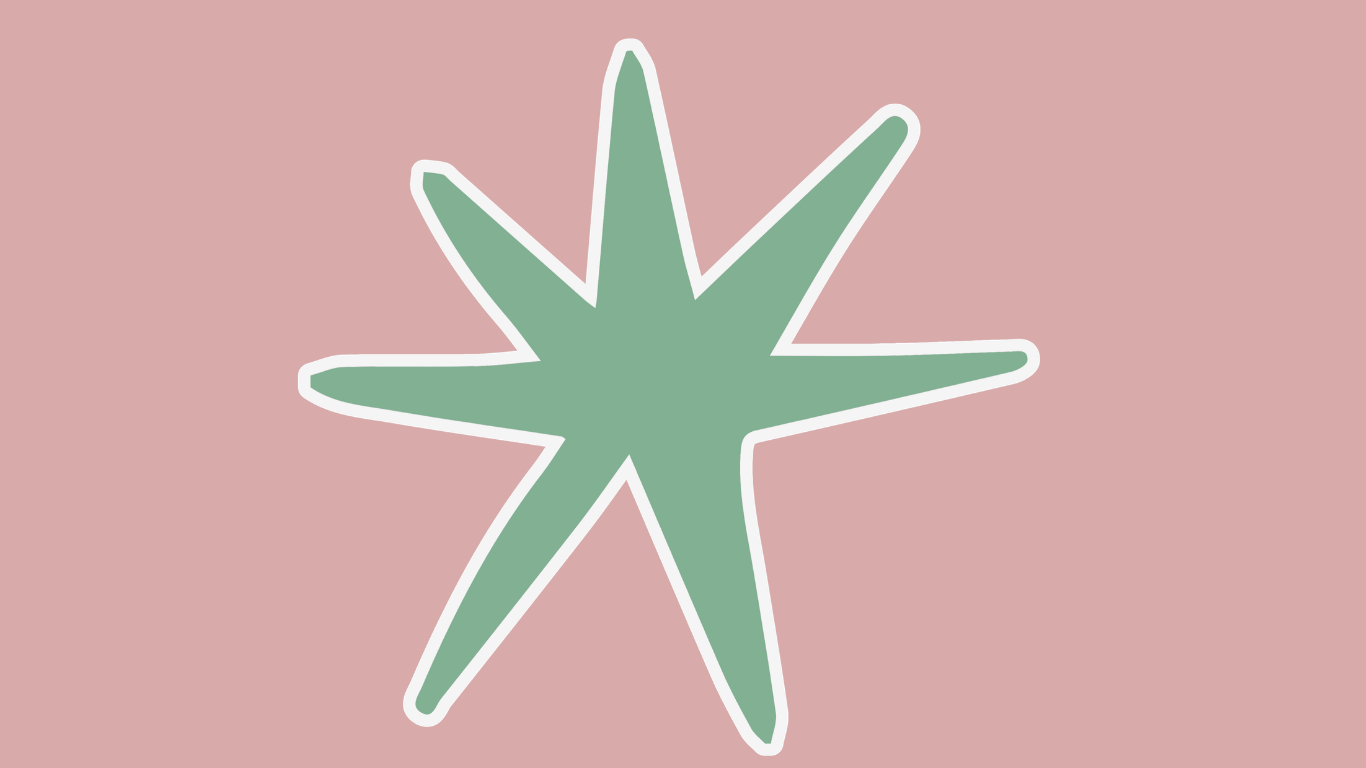 A stylized, mint green starfish outline on a pink background.