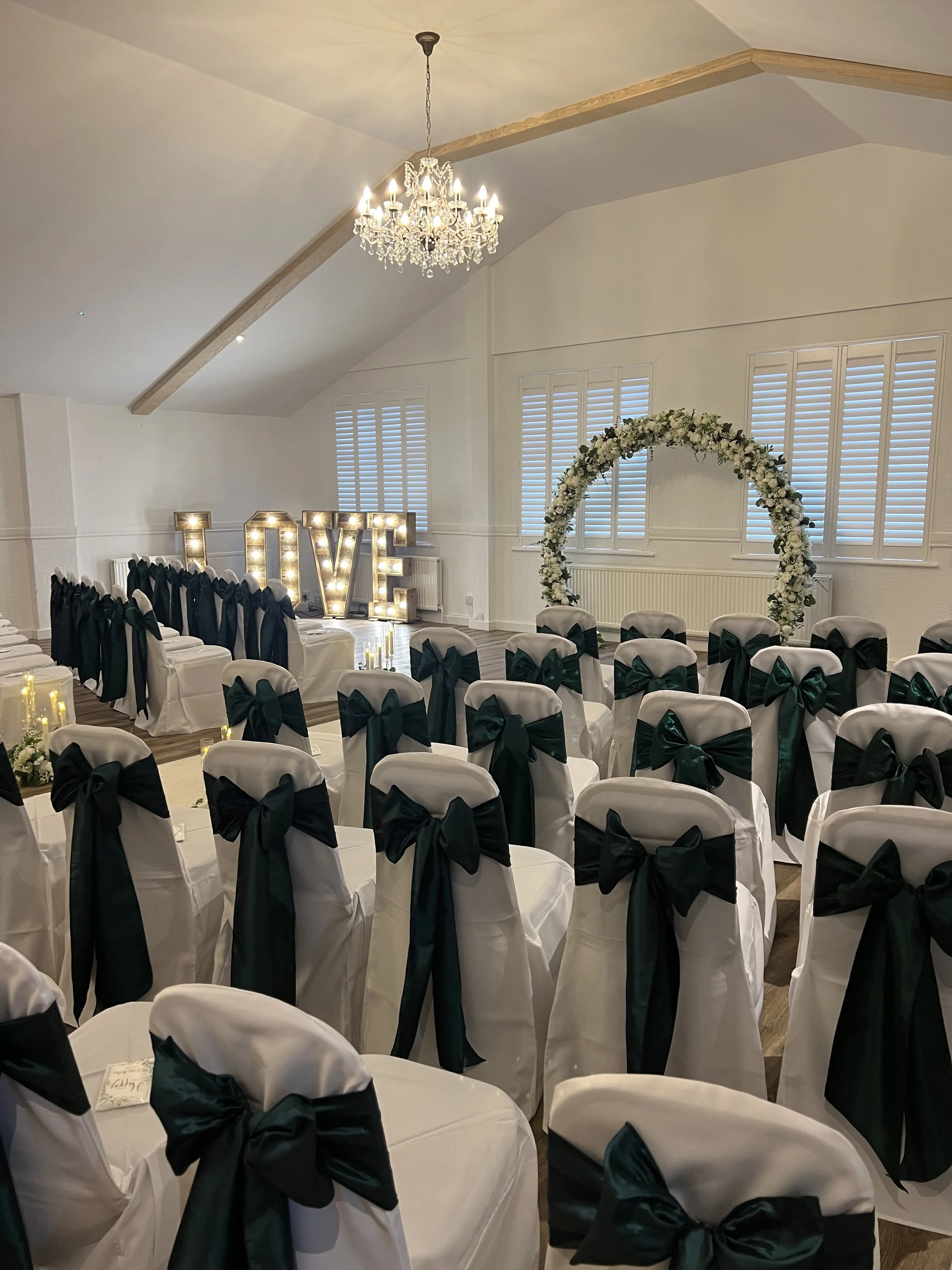 Wedding ceremony room set up at The Glyn Clydach Hotel, Neath Port Talbot, South Wales