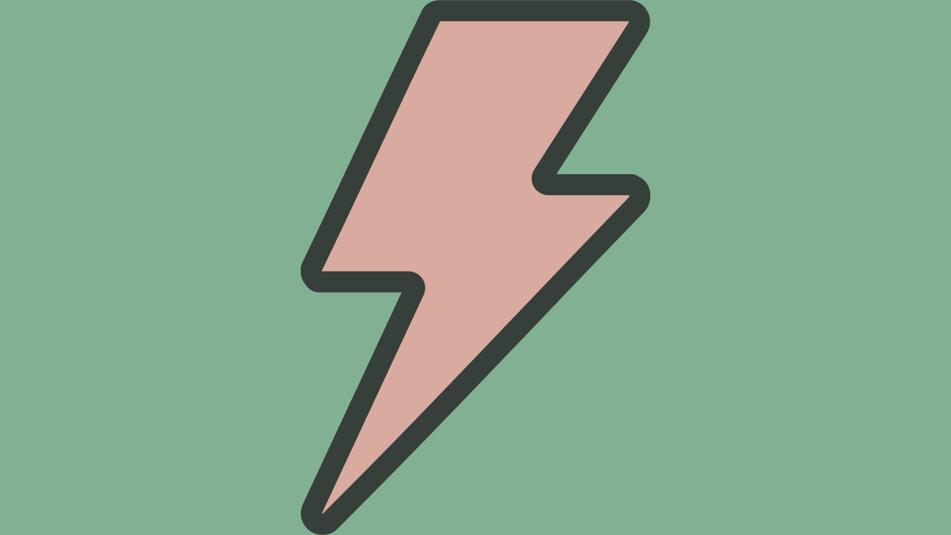 A stylized lightning bolt icon with a pink fill and dark outline on a green background.
