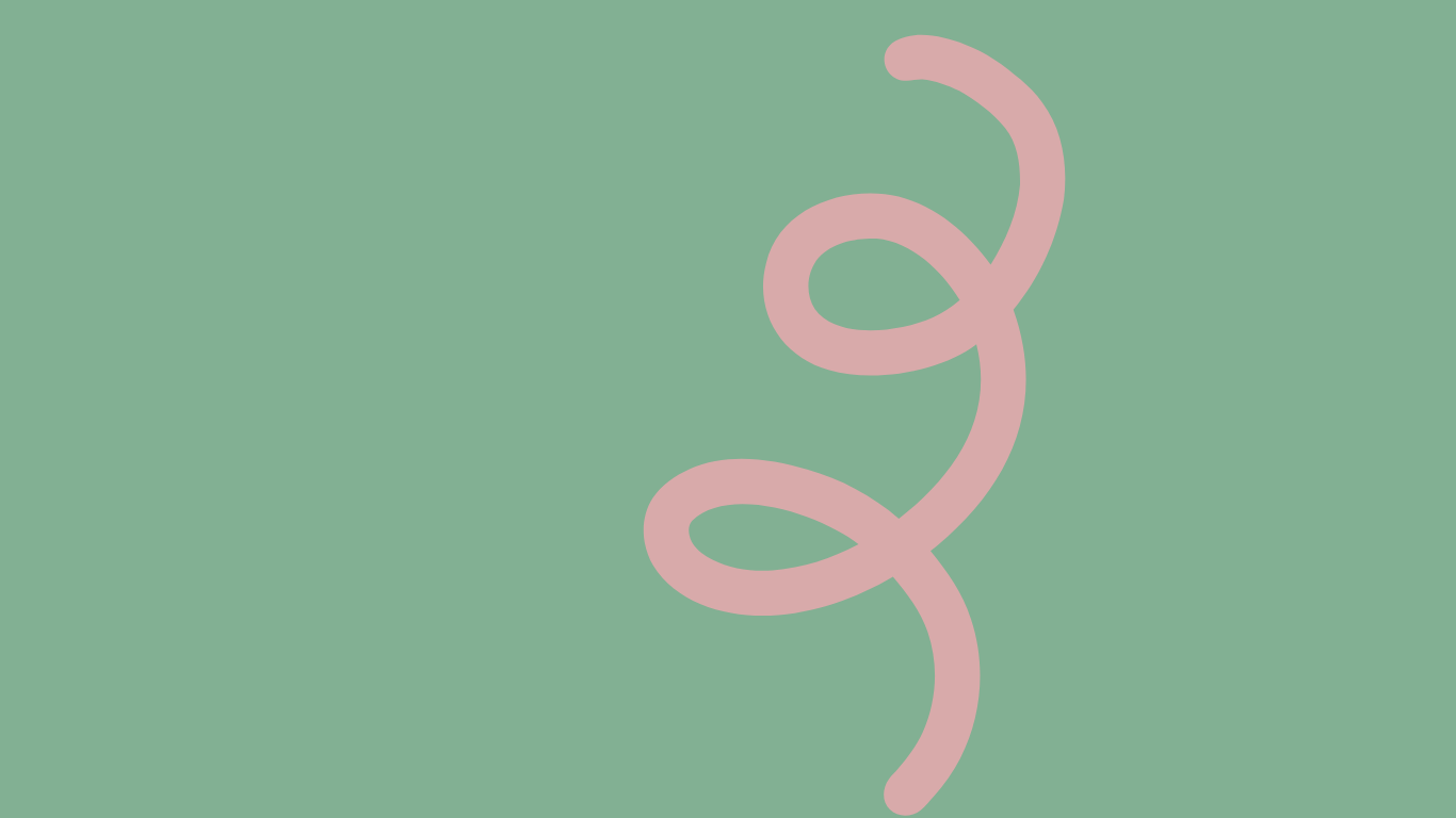 Abstract graphic with a green background and a pink curly line running vertically.
