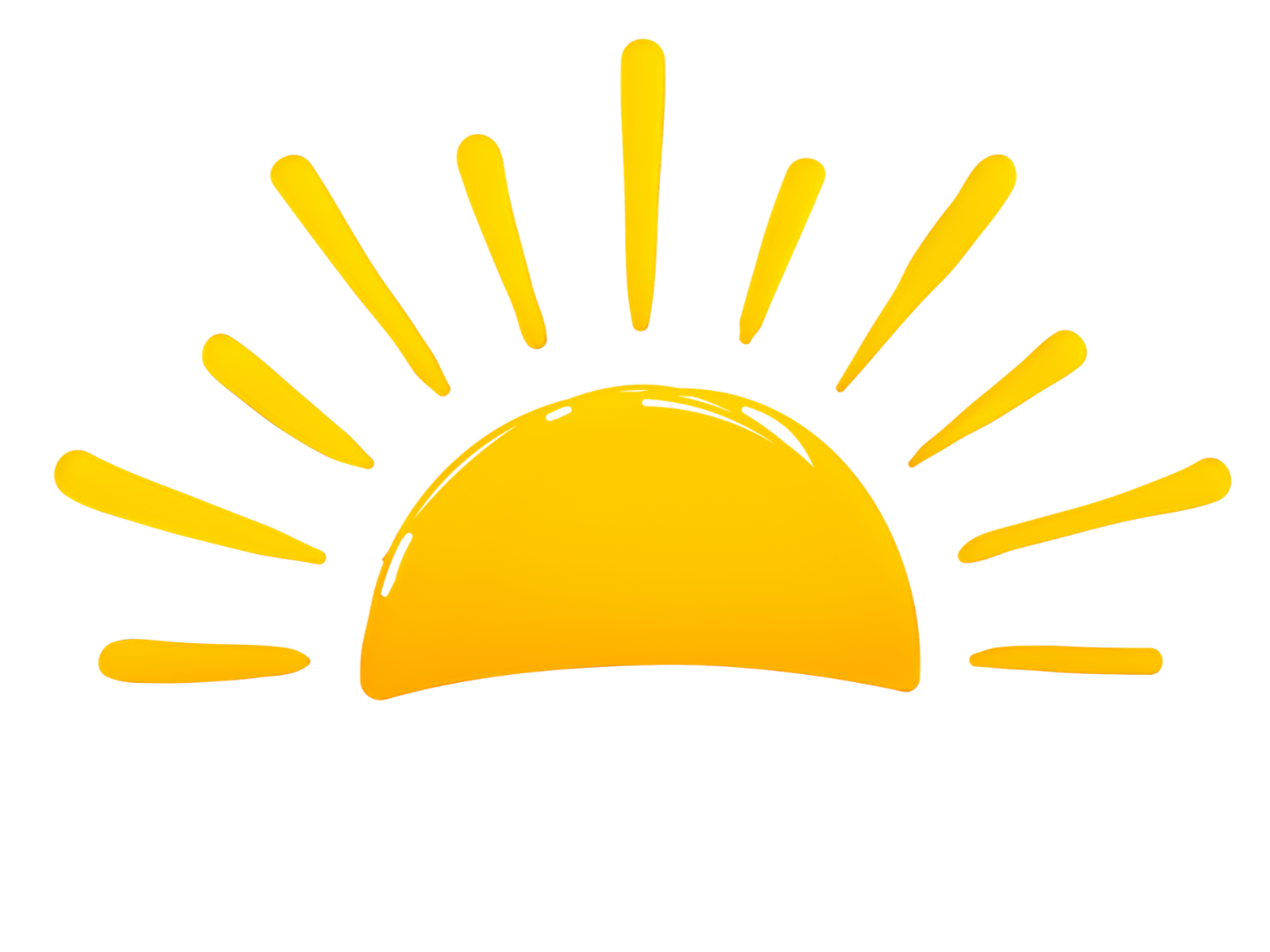 Illustration of a rising sun with yellow rays extending outward.