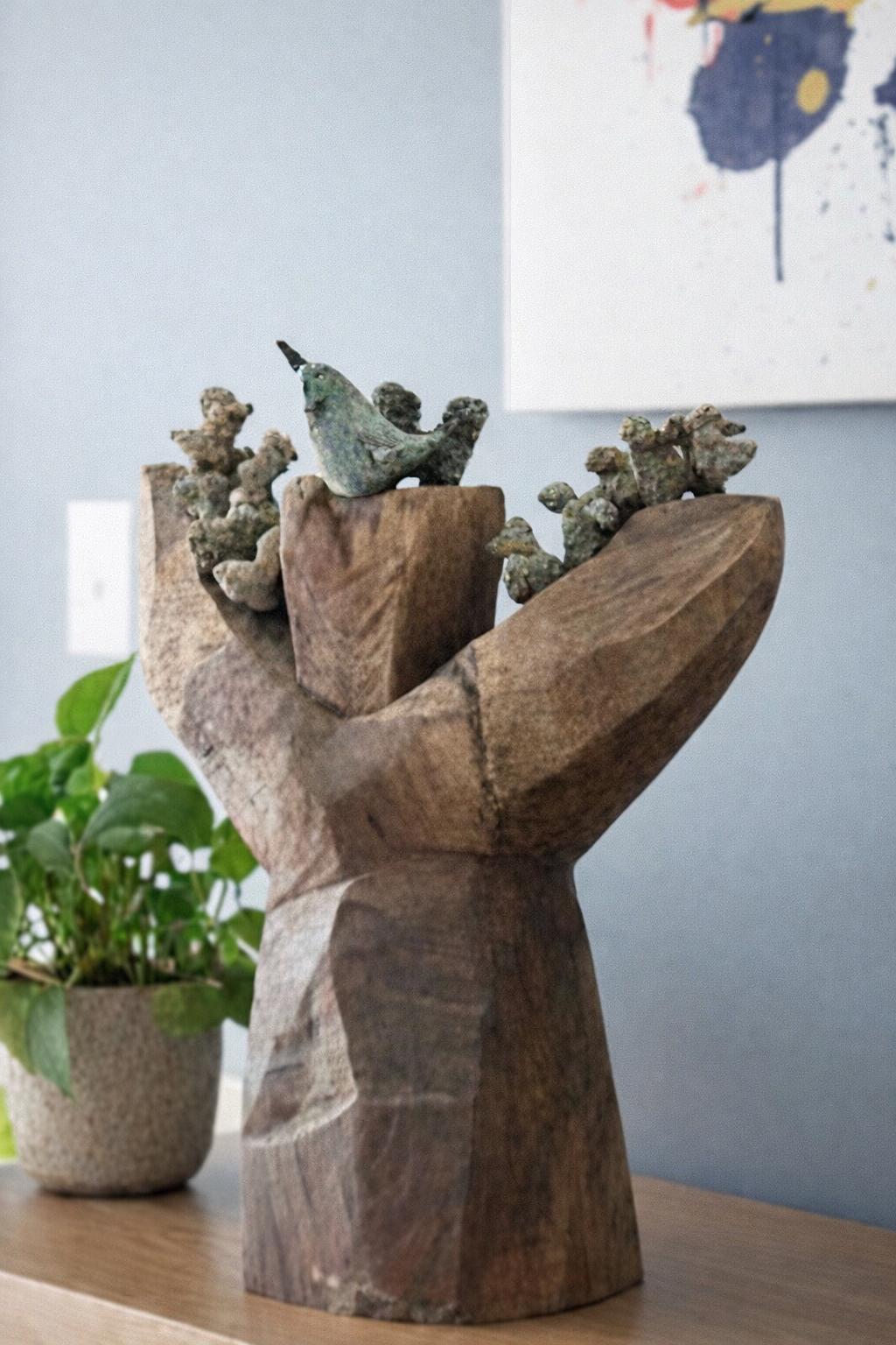 creative decor wood and ceramic birds