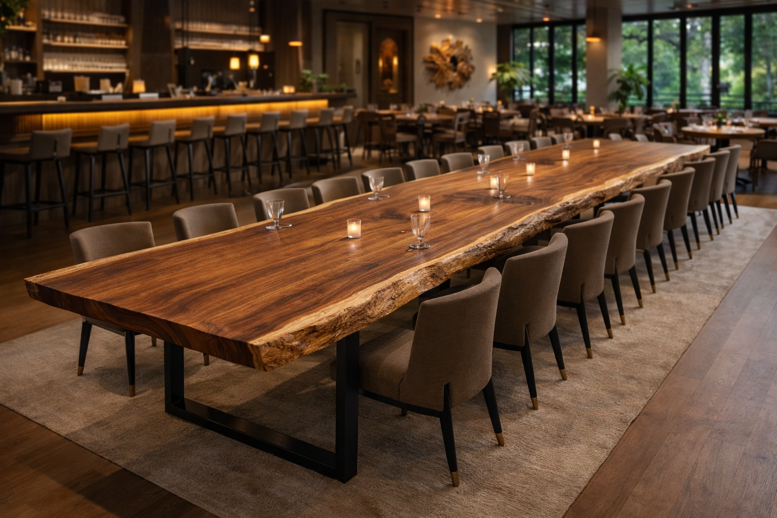 17' live edge dining table in a restaurant setting.png