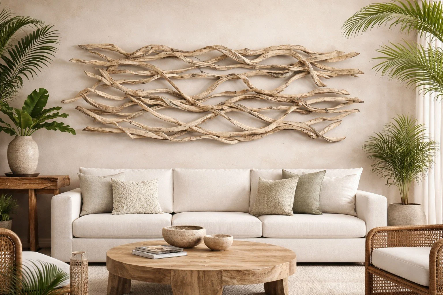 vine wall art in an organic modern setting