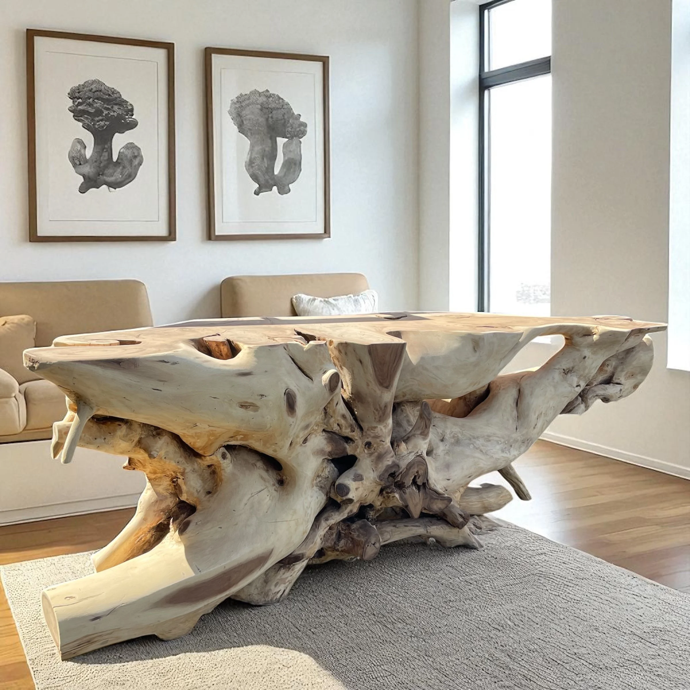 natural organic contemporary shape in this root console