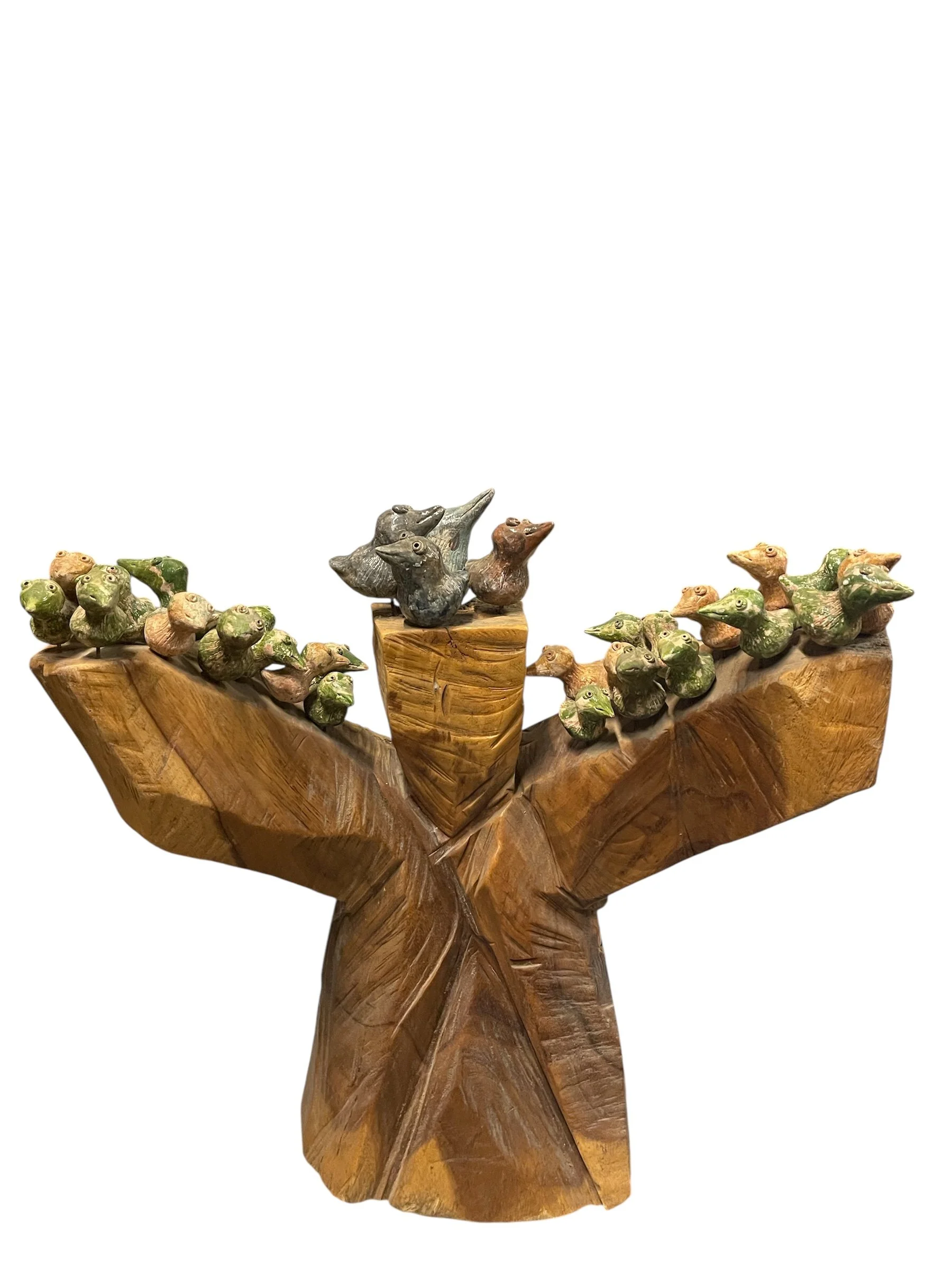 natural wood carved abstract person with birs.JPG