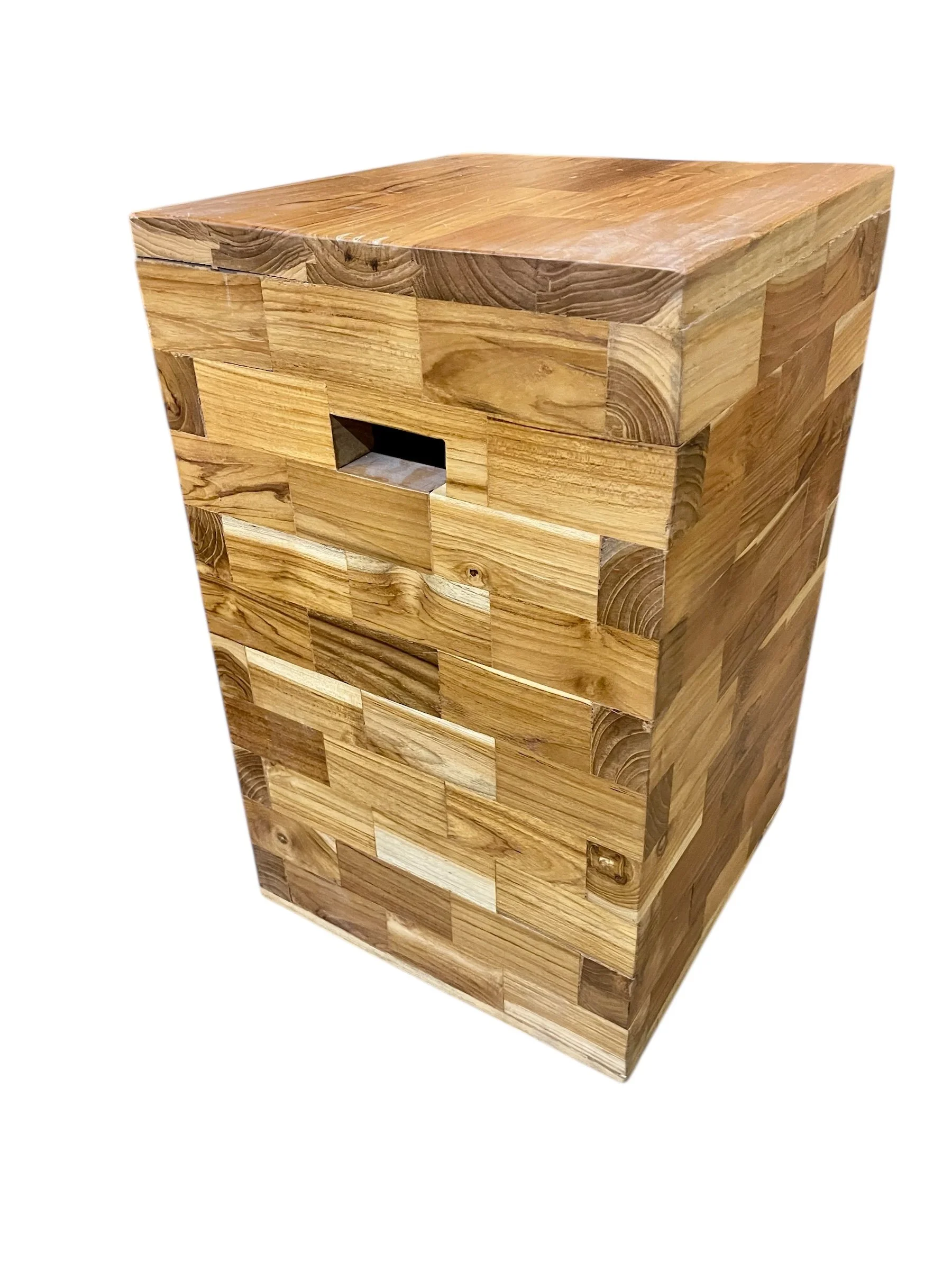 reclaimed teakwood used to make this wonderful side table or stool