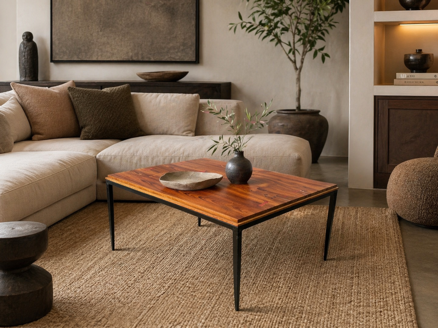 Organic Contemporary Teak and Metal Coffee Table.png