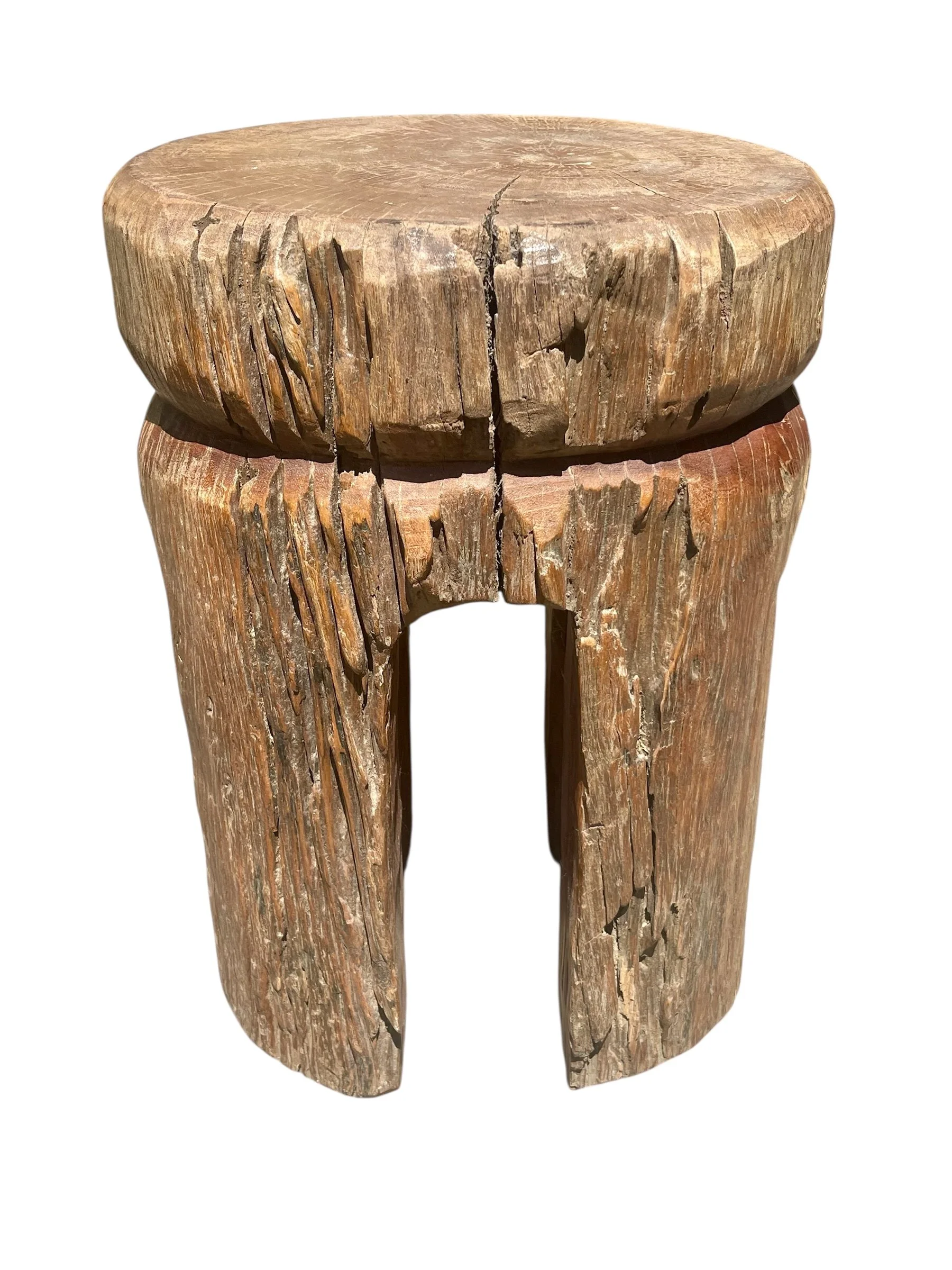 natural wood old reclaimed hardwood pillar stool.JPEG