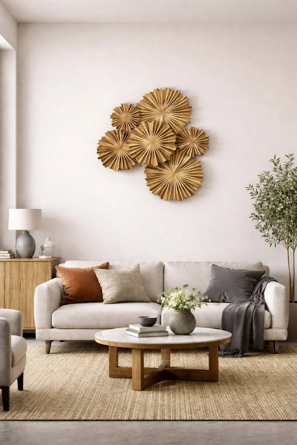organic contemporary teak wall art