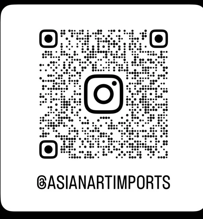 Instagram QR code linking to the Asian Art Imports profile.
