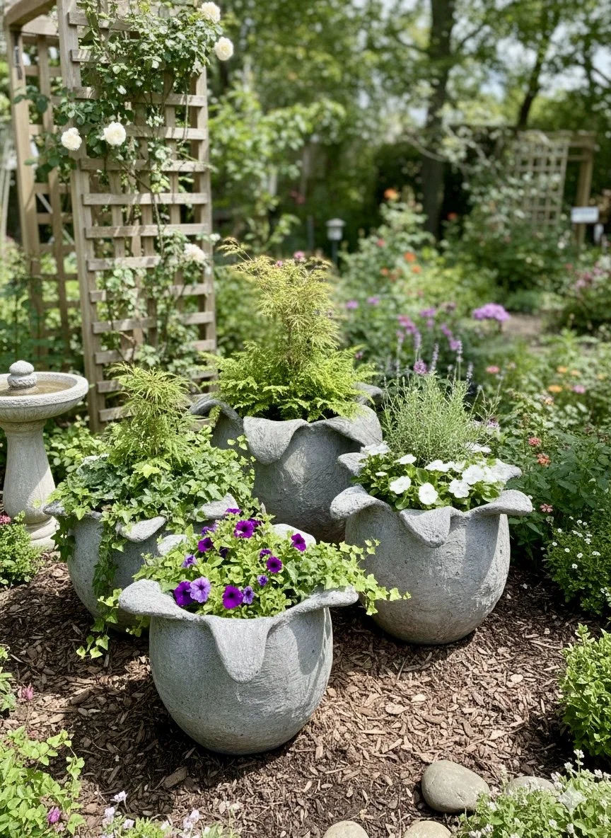 Natural stone and ceramic planter crafted by artisans for home or garden