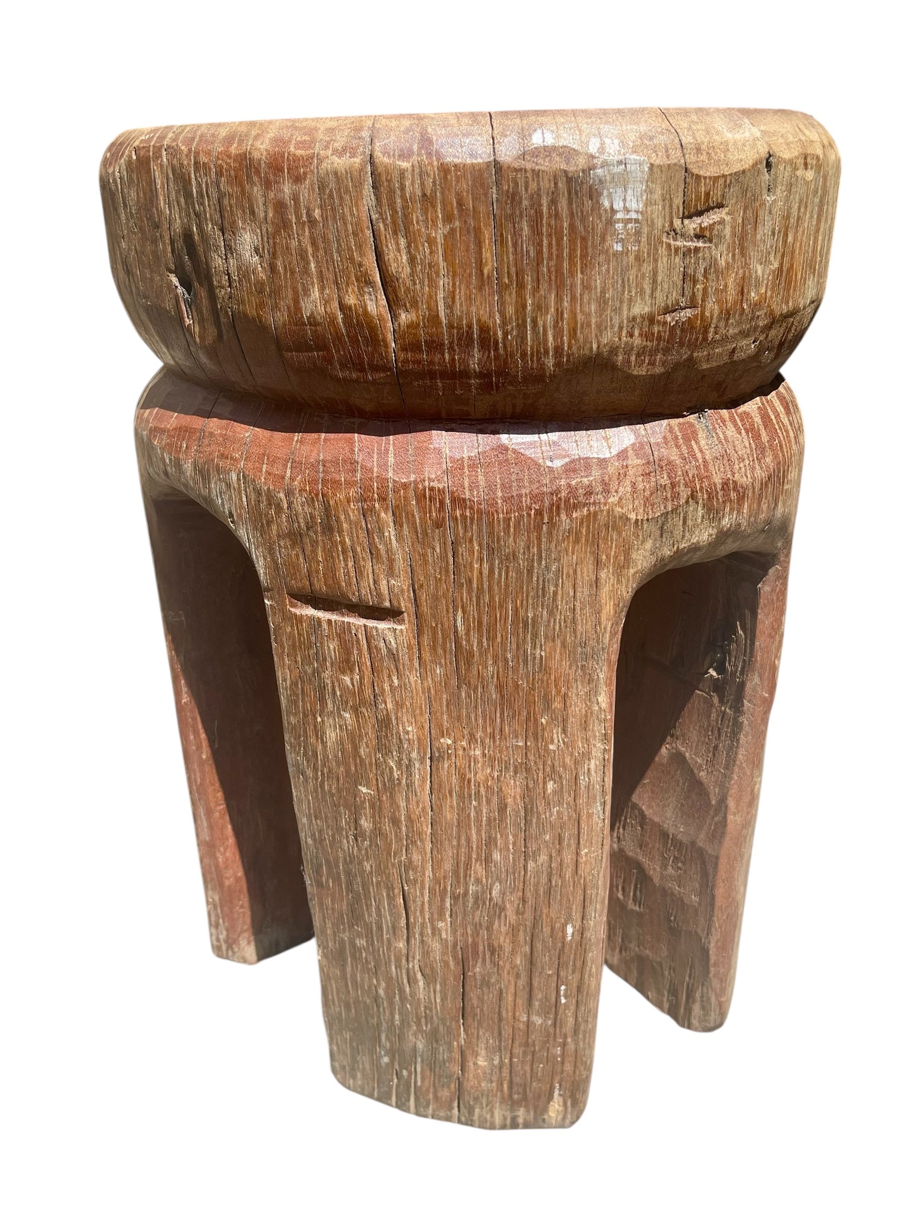 natural wood old hardwood pillar stool.JPEG