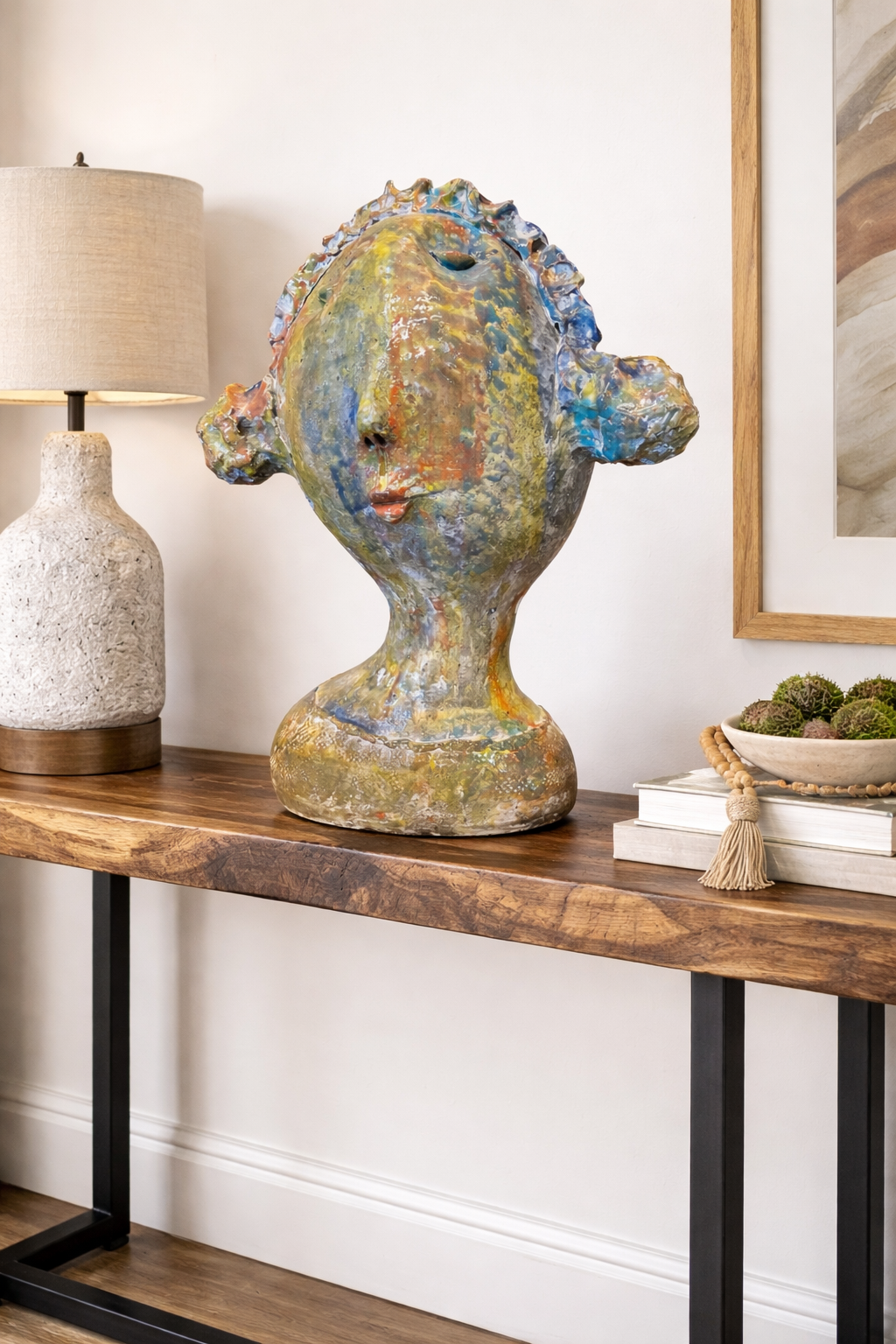 Ceramic decor with colorful glaze hand made.