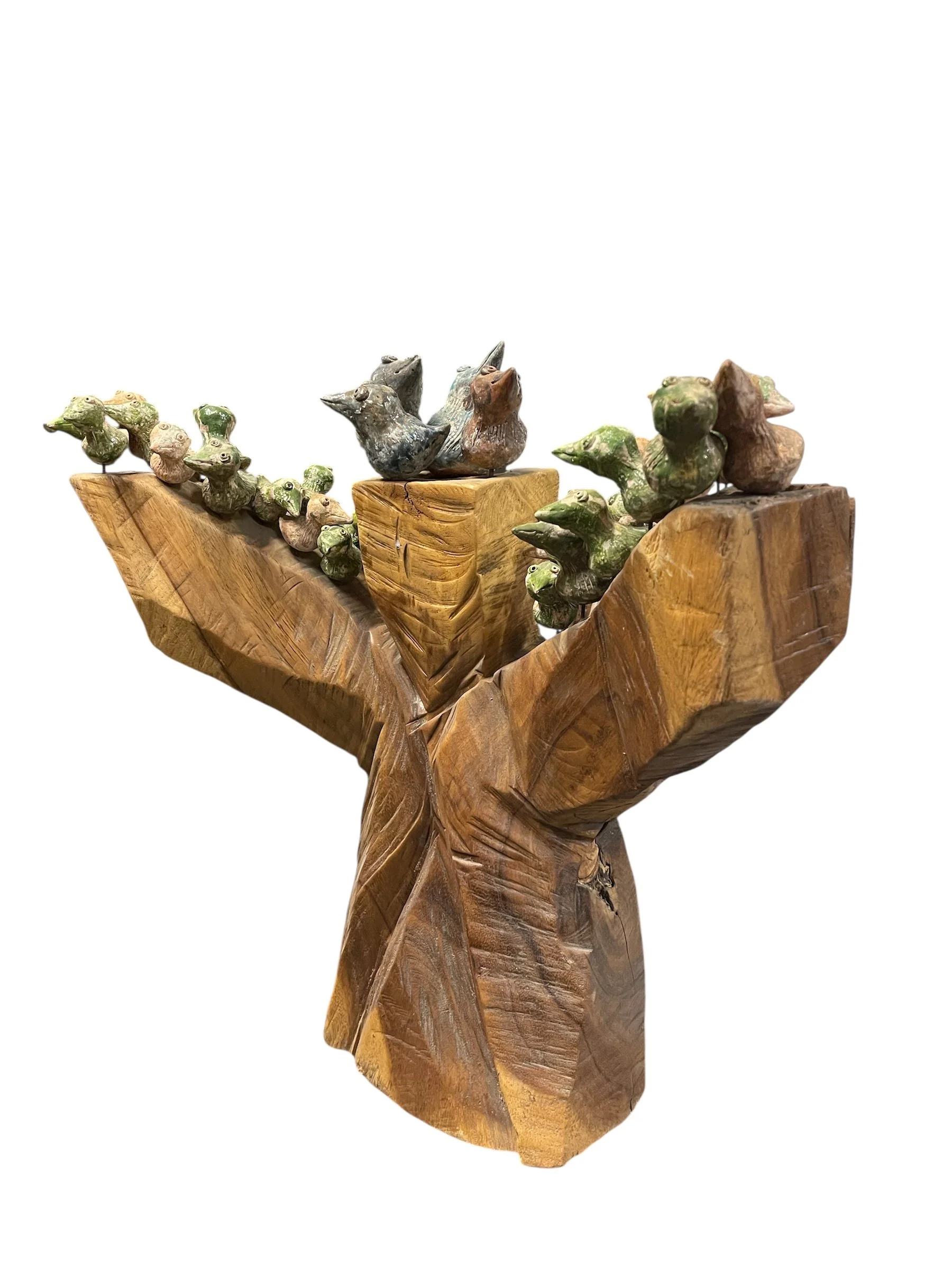 one-of-a-kind abstract wood carving with birds.JPG