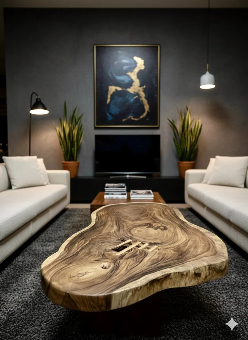 thick crosscut slab freeform coffee table