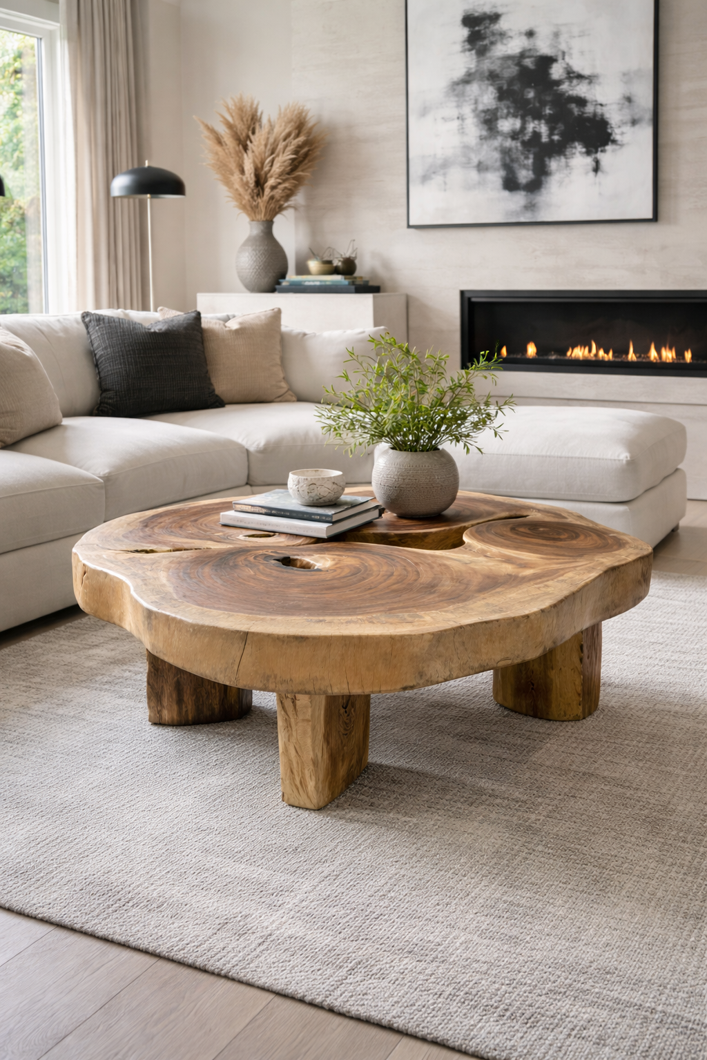 natural shape coffee table, natural wood coffee table, organic contemporary