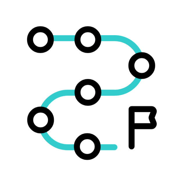 Simple map with a blue path and black circles marking stops, ending with a flag