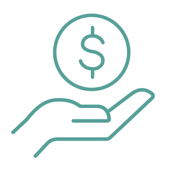 A hand holding a coin with a dollar sign on it.