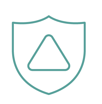 Outline of a shield with a triangle symbol inside.