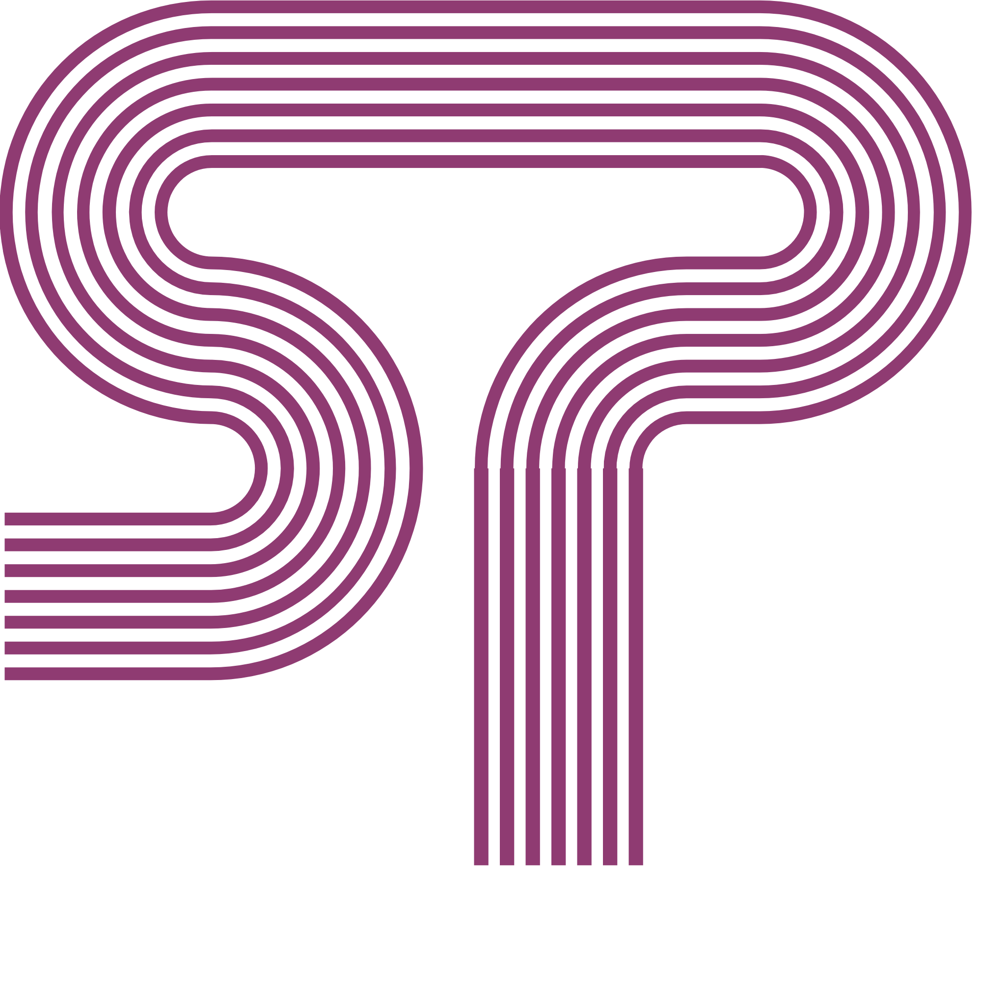 Stylized letter P made of purple lines with a black background.