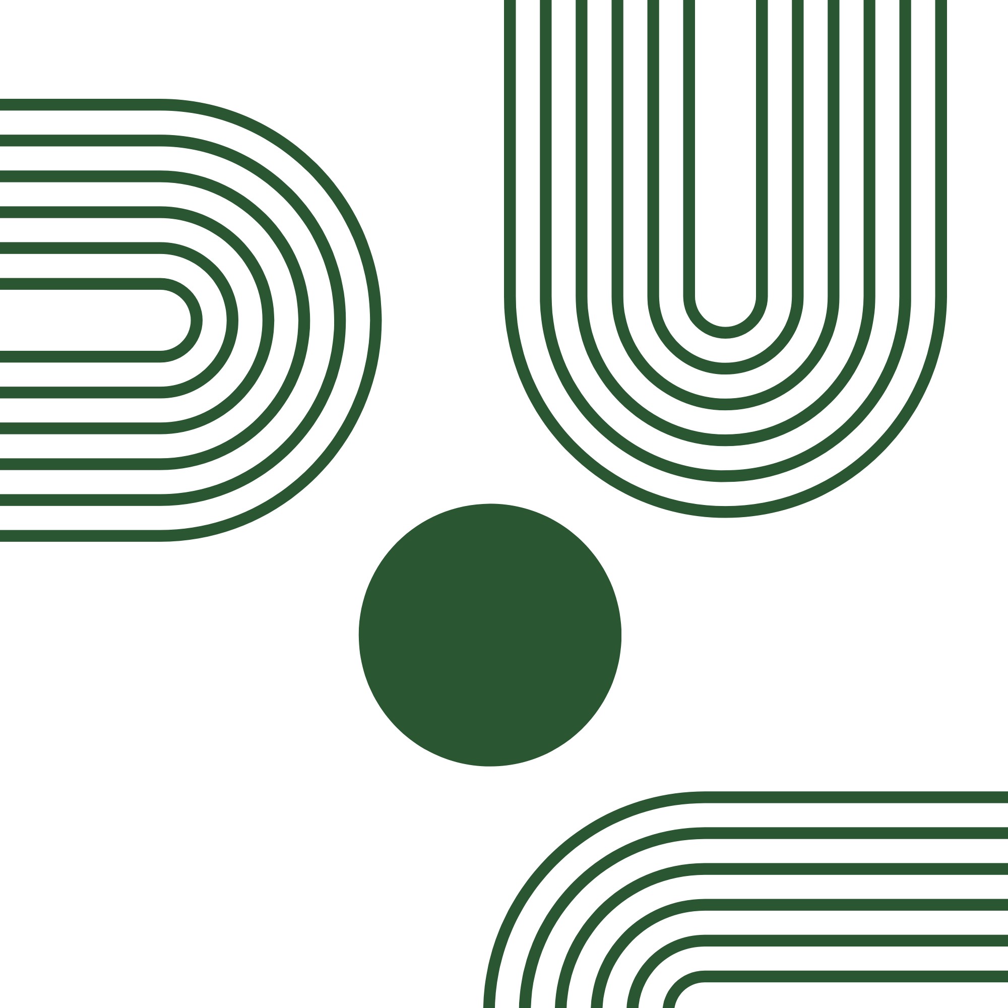 Abstract graphic design with black background, featuring green outlined patterns and a solid green circle in the center.