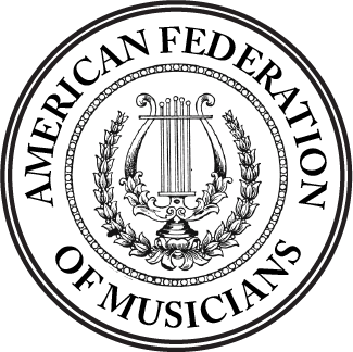 Seal of the American Federation of Musicians featuring a lyre surrounded by a wreath.