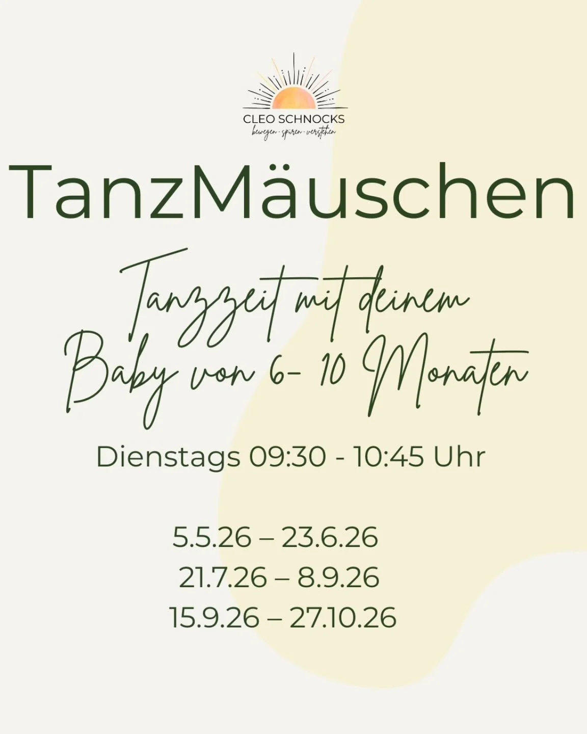 Gemeinsam tanzen, lachen, N&auml;he sp&uuml;ren. Spielerische Bewegungen f&ouml;rdern dein Baby und schenken dir Leichtigkeit und neue Energie.💛
Ein Kurs voller warmer Momente im @zwergennest_hanau 👶

Melde dich jetzt an! Link in Bio. 

#baby #tanz